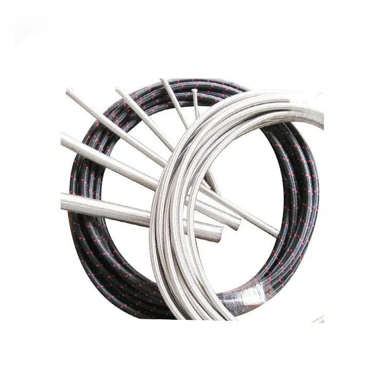                     PTFE Black Silver Stainless Steel Braided Fuel Line Hose Static-Free Racing Car Steel Braided Fuel Hose                