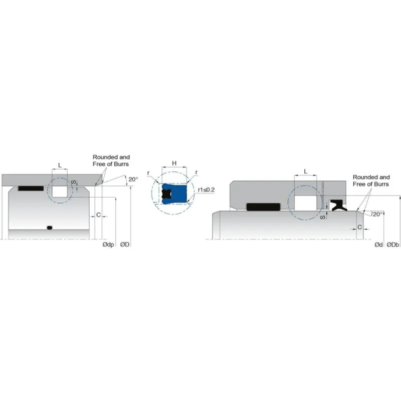                    KL24 Single Acting Piston Rod Seals Hydraulic Symmetrical Design                