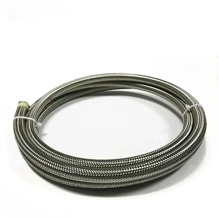                     PTFE Black Silver Stainless Steel Braided Fuel Line Hose Static-Free Racing Car Steel Braided Fuel Hose                
