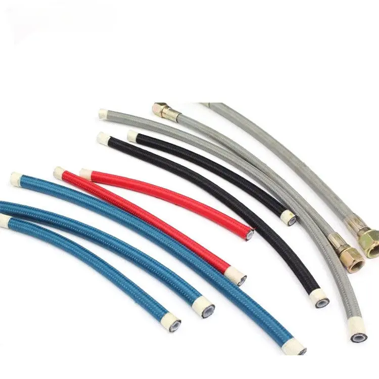                     PTFE Black Silver Stainless Steel Braided Fuel Line Hose Static-Free Racing Car Steel Braided Fuel Hose                